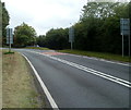 A465 approaches a long layby, Llangua