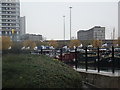 View of the Aspen Way flyover from Poplar Dock