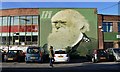 Pedestrian passing the Charles Darwin mural