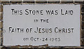 The Ascension, Plumstead - Foundation stone