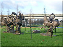 TQ4280 : Sculptures at Newham Dockside by Marathon