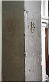 TL6973 : All Saints, Worlington - Graffiti on pillar by John Salmon