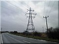 Power lines crossing the A1173 near Immingham