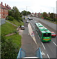 A green bendybus in  Shirehampton, Bristol