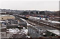 First Great Western train speeds through Ebbw Junction, Newport