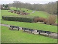 Seating to overlook landscaped area around Hetton Burn