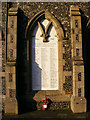TM4362 : War Memorial on the Chapel at Leiston Cemetery by Geographer