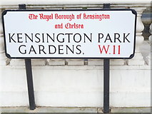 TQ2480 : Street sign, Kensington Park Gardens W11 by Robin Sones