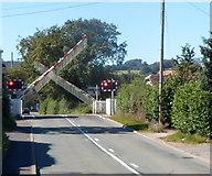 SO4383 : Barriers descending, Long Lane level crossing, Craven Arms by Jaggery