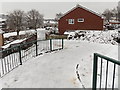 Snowy NW corner of Pilton Vale, Malpas, Newport