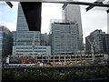 View of buildings in Canary Wharf from Poplar station