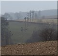 SK3756 : Fields and telegraph poles by Andrew Hill