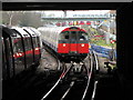 London Underground train approaching Acton Town