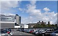 The entrance canopy to the QE hospital