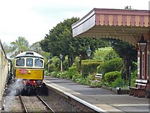 ST0243 : Diesel locomotive passing through Blue Anchor Station by Robin Drayton