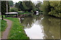 Towpath and overflow as the Grand Union enters Blisworth