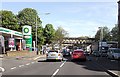 Garage and railway bridge by Jordanhill station