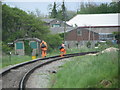 Workmen on the line on the edge of Swanage