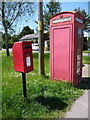 Ludwell: postbox № SP7 86 and phone, Coronation Drive