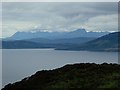 NG7713 : Moorland knoll with view to the Cuillin on Skye by Andrew Hill