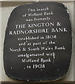 Kington & Radnorshire Bank plaque, Kington