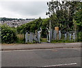 Metal figures at the Commercial Street Aberbargoed entrance to Parc Coetir Bargod