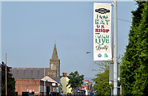 J3873 : "Shop locally" sign, Ballyhackamore, Belfast by Albert Bridge