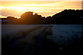 Track through fields at Melling at sunset