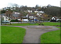 Cast iron logo in the village green, Redbrook