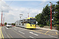 Metrolink tram on the former canal bridge