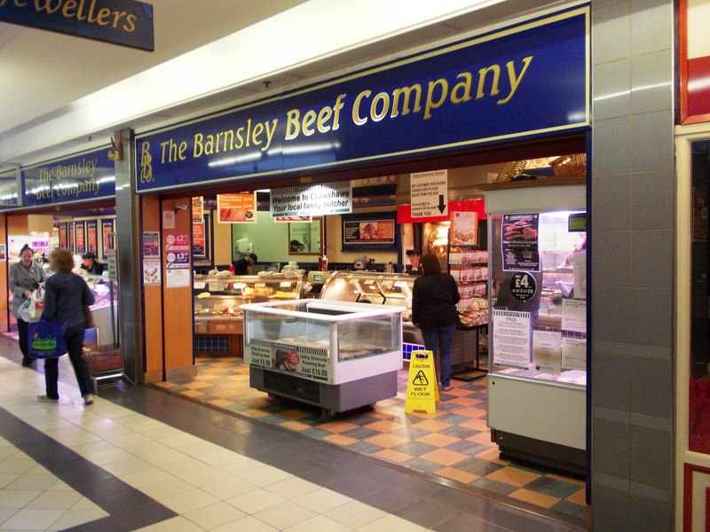 A butchers' shop in Barnsley market hall © Neil Theasby Geograph