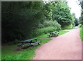 SO8794 : South Staffordshire Railway Walk - two picnic tables near former Wombourne Station, Wombourne, Staffs by P L Chadwick