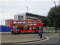 London bus outside Travelodge near London City Airport