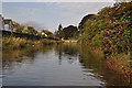 The River Yeo at high tide approaching Pilton Bridge from upstream