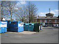 Recycling bins in central car park, Headless Cross, Redditch 