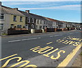 Pochin Crescent houses viewed from a bus stop in Tredegar