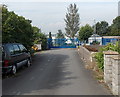 Blue gate at the northern end of Bridge Road Waunarlwydd