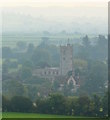 Schoolhouse and Church in the morning mist, Queen Camel, Somerset