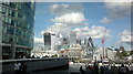 View of 20 Gracechurch Street, "Walkie Talkie" building, Tower 42, The Tower and the Gherkin from outside the City Hall