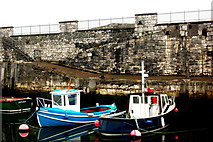 D2818 : Antrim Coast - Carnlough - Two Small Fishing Boats moored along East Wall of the Harbour by Joseph Mischyshyn