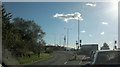 View of a new wind turbine in the Jenkins Lane Recycling Centre from the A406