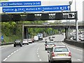 TQ1756 : Clockwise M25, Sign Gantry and Leatherhead Road Bridge by David Dixon