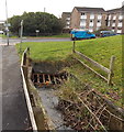 Drainage channel enters a culvert, Drummau Road, Skewen