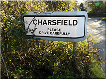 TM2557 : Charsfield Village Name sign by Geographer