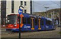 Supertram on Hoyle Street after leaving the Shalesmoor Stop