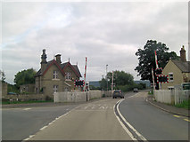 SO4579 : A49 level crossing beside Onibury Station by Stuart Logan
