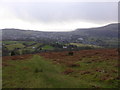 View down on Abergavenny from the Rholben in winter