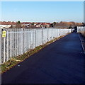 Beware trains notice alongside Concorde Way, Filton