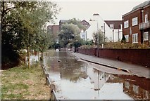 TQ2076 : Floods on Thames Bank, c1990 by David Howard