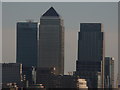 Close-up of Canary Wharf from the Tower Bridge Exhibition